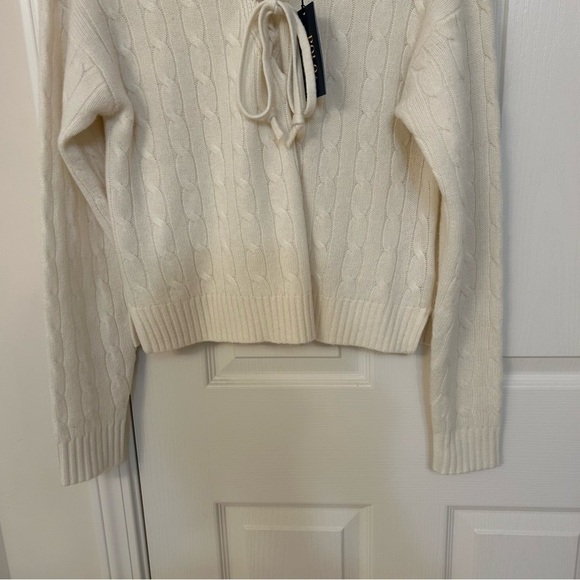 Polo Ralph Lauren 100% Cashmere Lace-Up Cable Knit Sweater in Cream Size XS - Picture 7 of 11